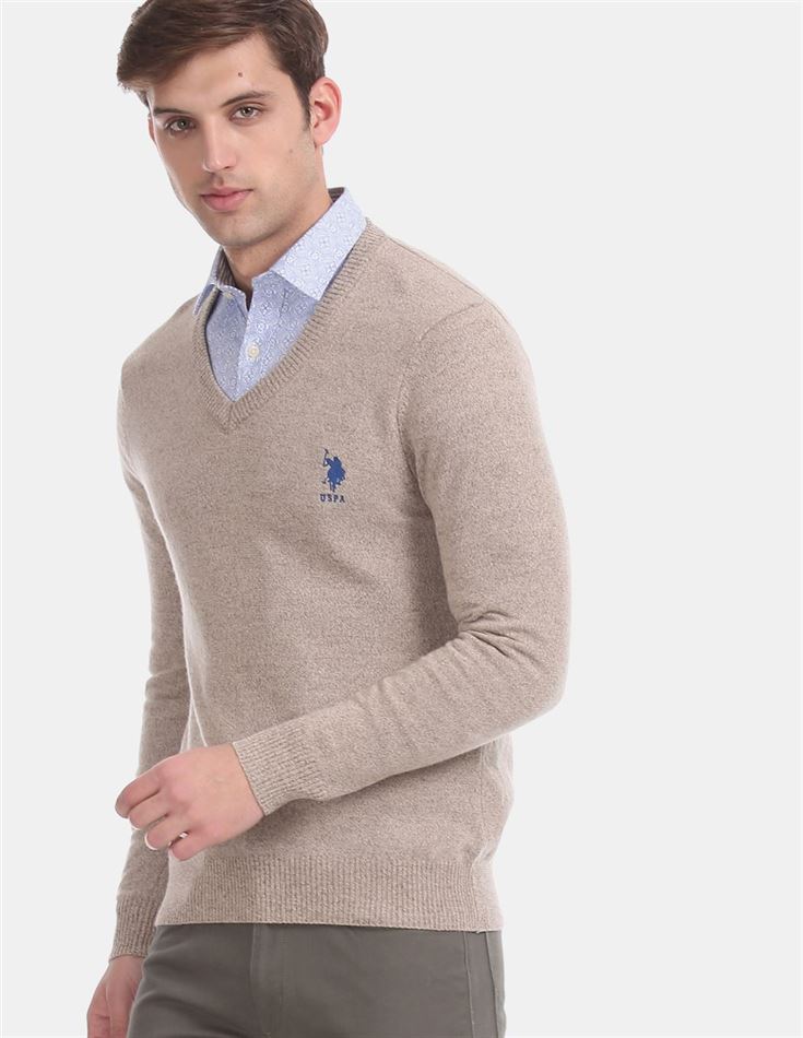 U.S.Polo Association Men'S Casual Wear Solid Beige Sweater